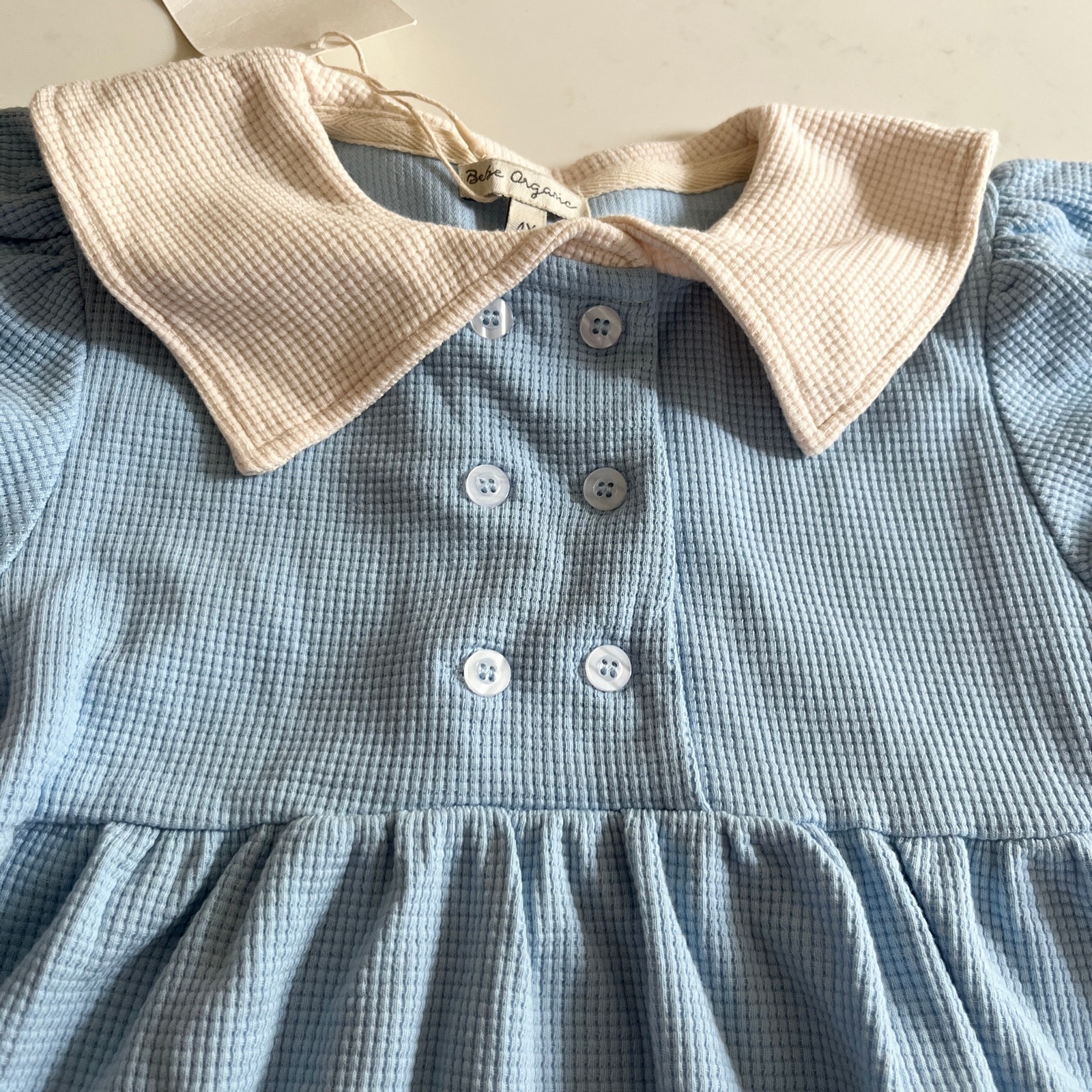Bebe Organic Flora Dress Girls Size 4 Nwt Blue Sailor Collar Timeless — image 6 of 8